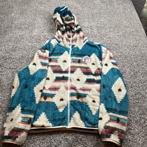 Buc-ees Hoodie Mens XL Aztec Geometric Print Full Zip Fleece Casual Outerwear